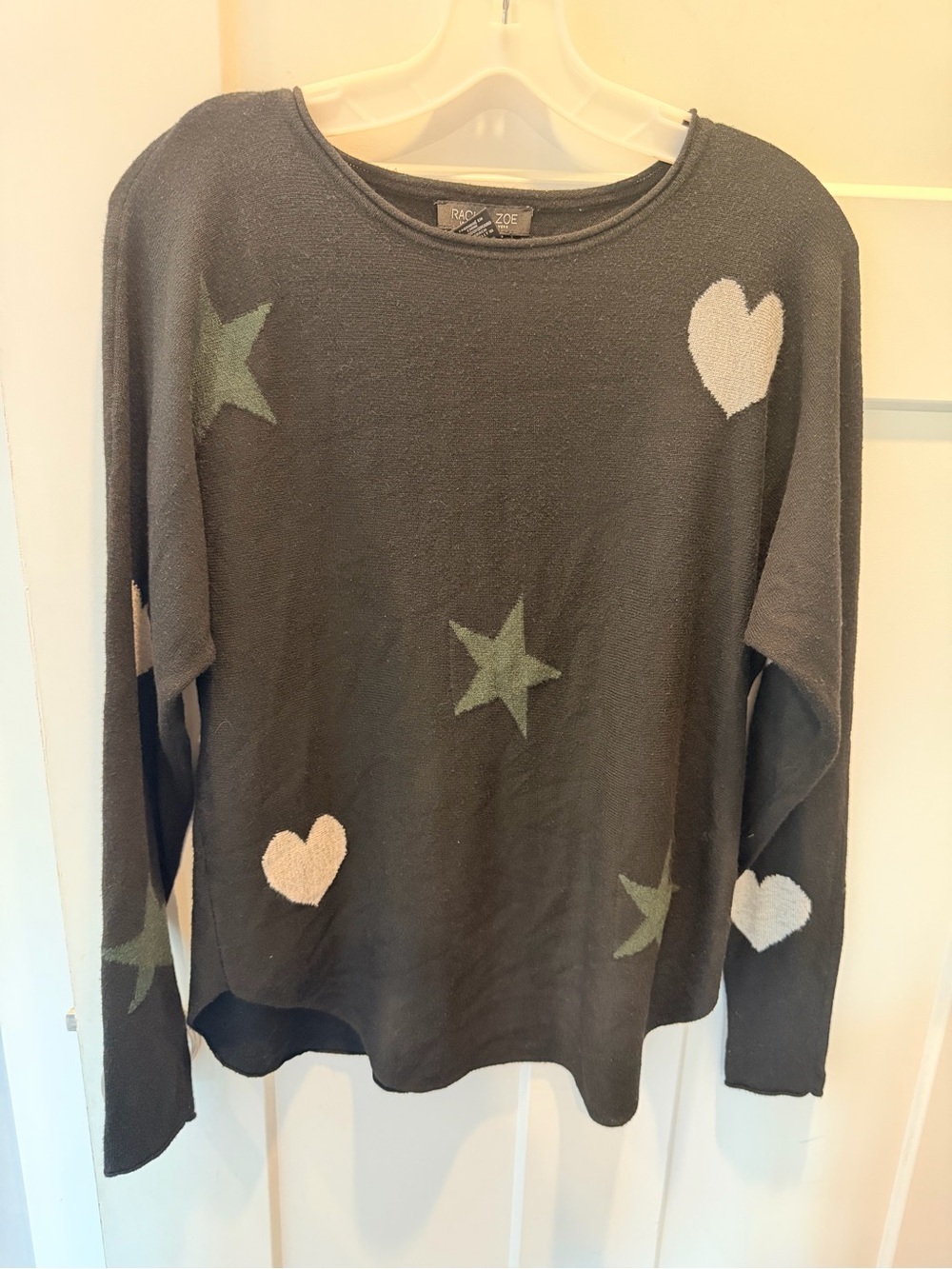 Rachel Zoe Black Star Heart Sweater Medium Graphic Knit Cashmere Blend